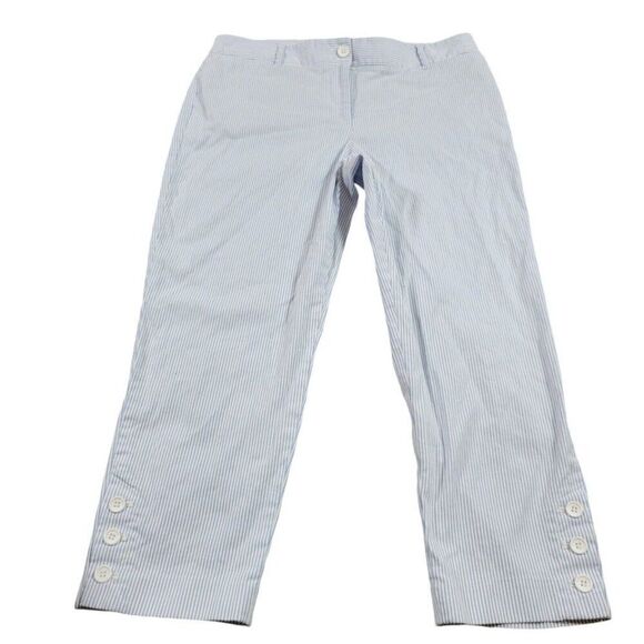 Talbots Pants Womens 8P Petite Blue White Perfect Crop Striped Flat Front Chino - Picture 1 of 9
